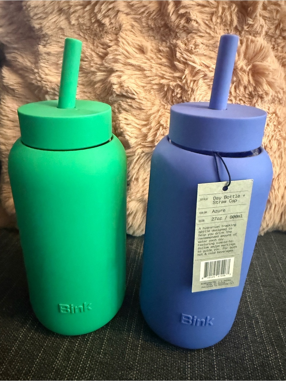 Bink Day silicone- covered glass water bottles 27oz with straw caps